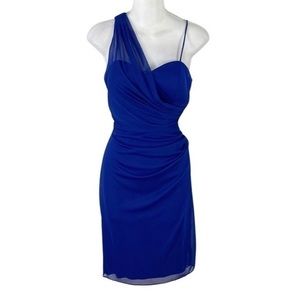 Cache deep royal blue mesh overlay embellished waist cocktail dress 4 SS18